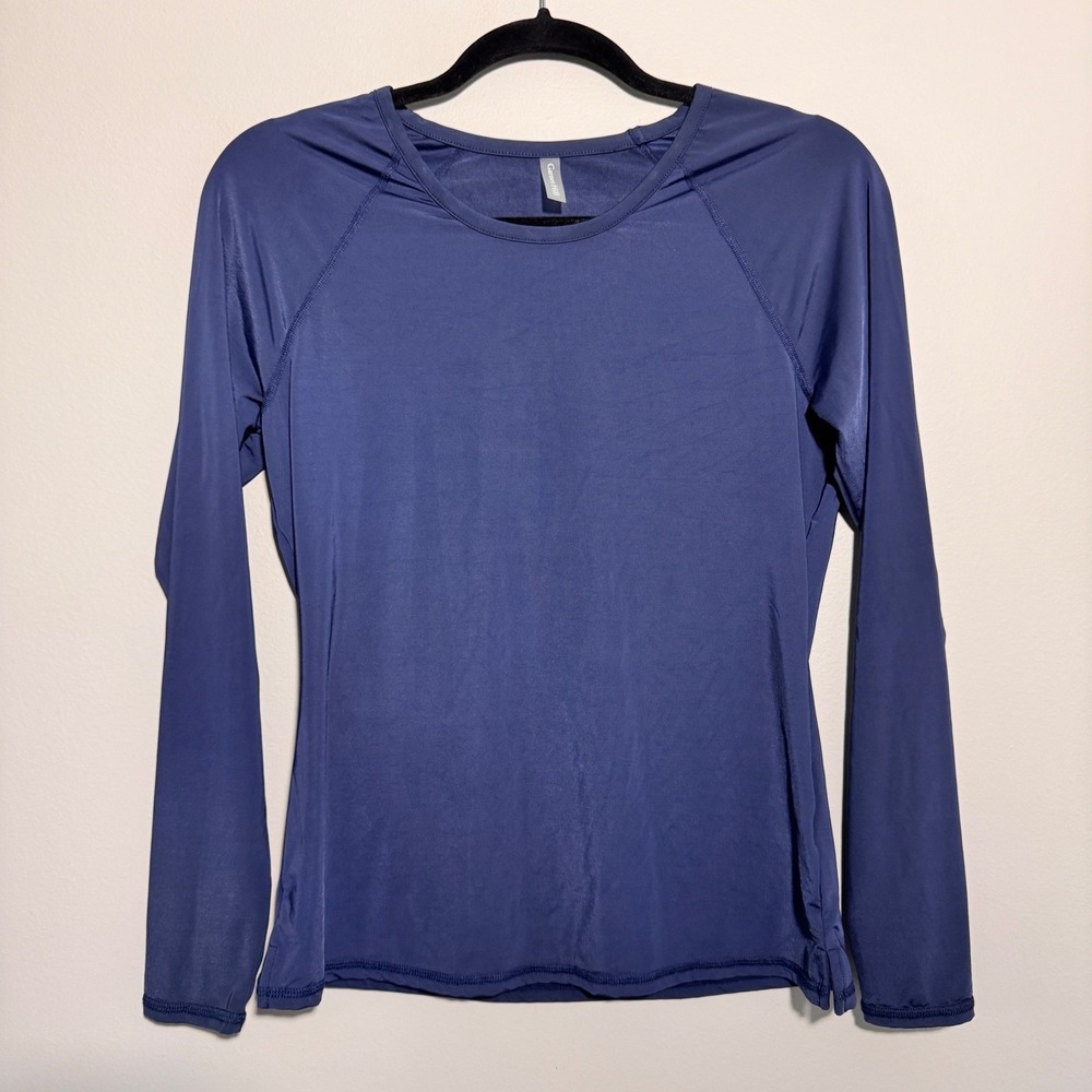 Garnet Hill Small Long Sleeve Athletic Swim Top Navy Blue Nylon Spandex